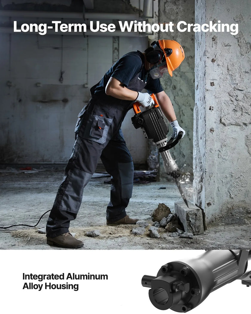 VEVOR Demolition Jack Hammer, 2200W Electric Jackhammer Heavy Duty, 1350 BPM Concrete Breaker 2pcs Chisels Bit Chipping with Case, Black