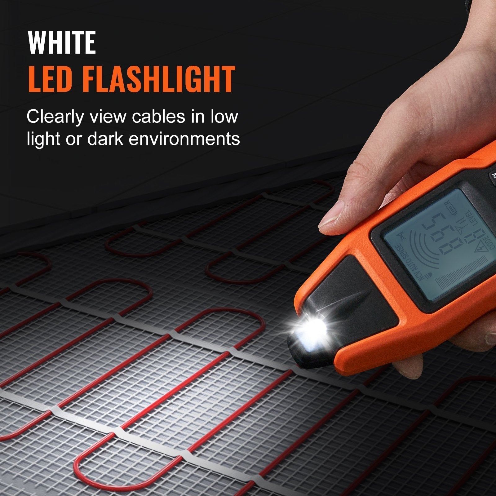 VEVOR Underground Cable Locator, 3 FT Max. Detection Depth, 12 to 600V (NVC) Wire Tracer Break Detector Finder, 6561 FT Max.Detection Length for Electrical Circuits Pipelines Dog Fence Buried Cables
