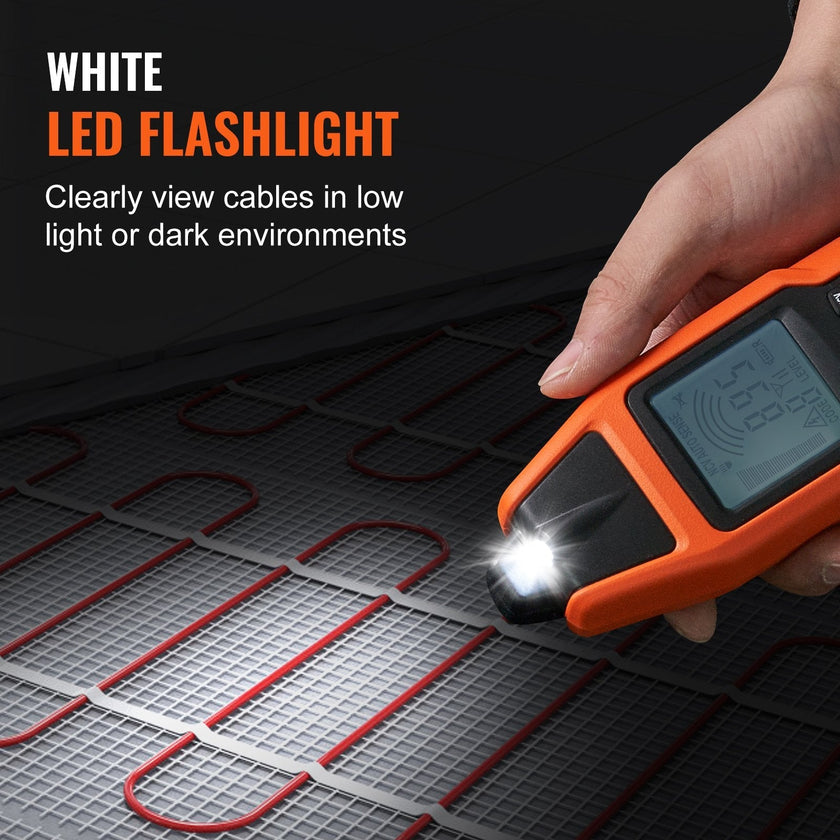 VEVOR Underground Cable Locator, 3 FT Max. Detection Depth, 12 to 600V (NVC) Wire Tracer Break Detector Finder, 6561 FT Max.Detection Length for Electrical Circuits Pipelines Dog Fence Buried Cables