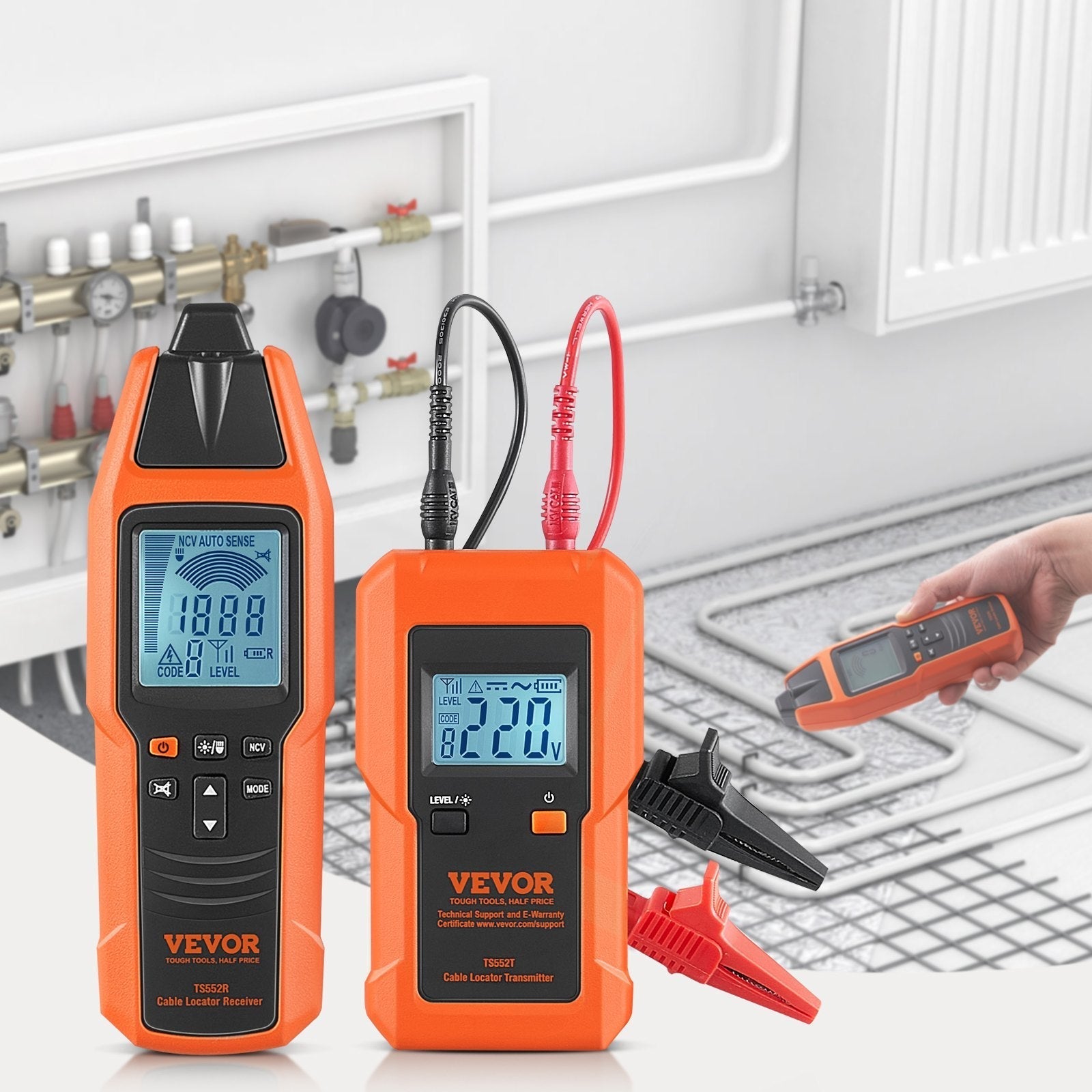 VEVOR Underground Cable Locator, 3 FT Max. Detection Depth, 12 to 600V (NVC) Wire Tracer Break Detector Finder, 6561 FT Max.Detection Length for Electrical Circuits Pipelines Dog Fence Buried Cables