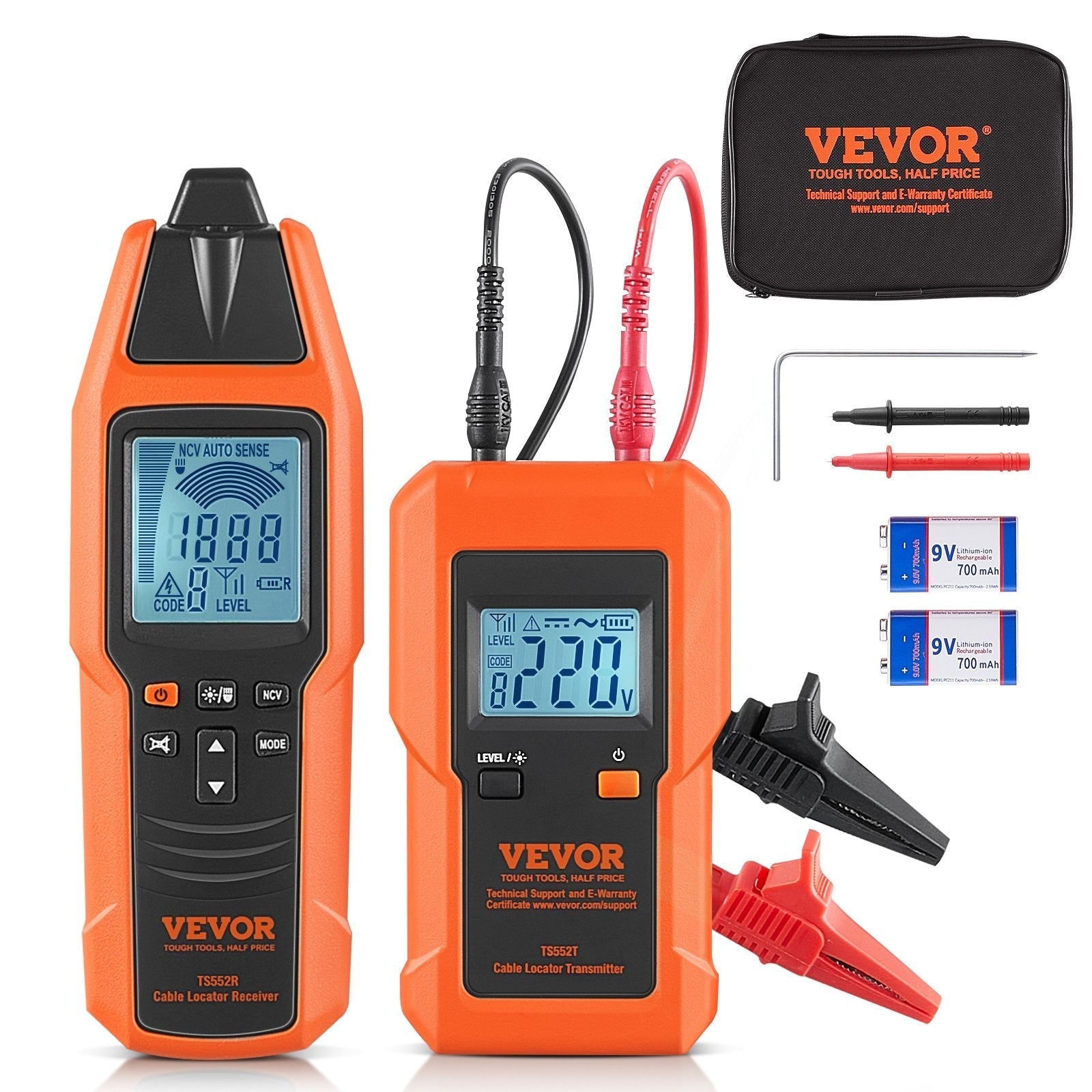 VEVOR Underground Cable Locator, 3 FT Max. Detection Depth, 12 to 600V (NVC) Wire Tracer Break Detector Finder, 6561 FT Max.Detection Length for Electrical Circuits Pipelines Dog Fence Buried Cables