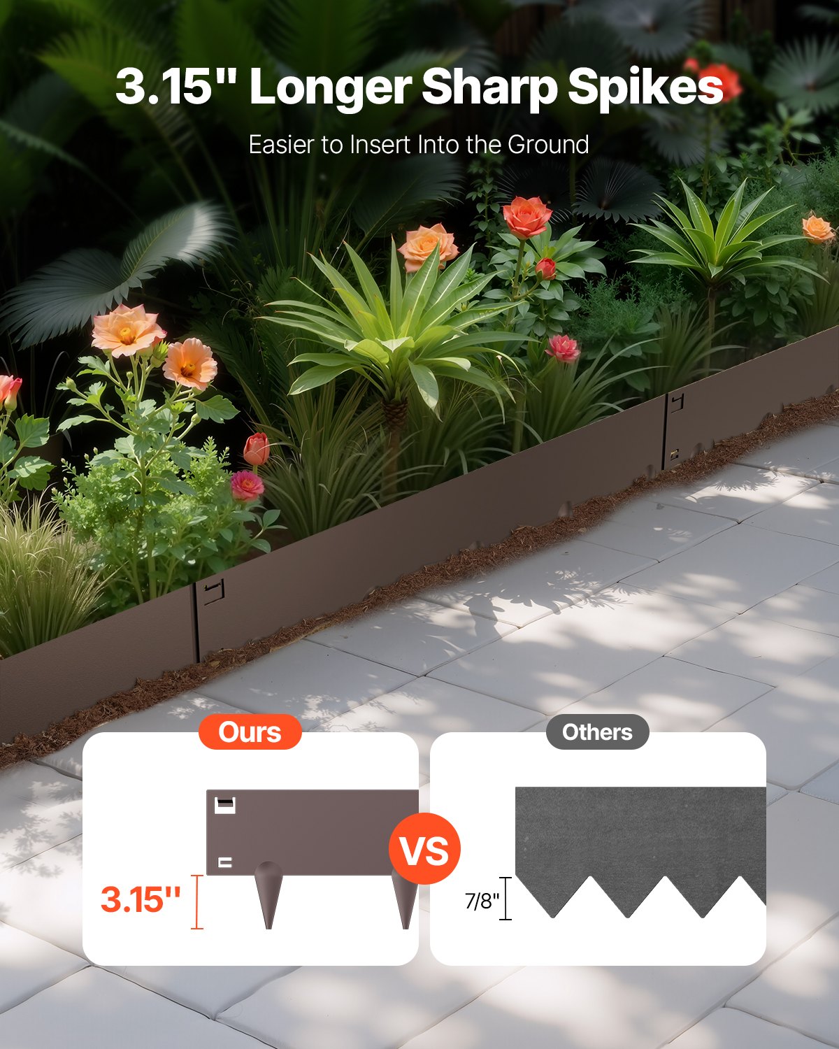 VEVOR Steel Landscape Edging 5 Packs 39 x 5in Rust-Resistant for Yard Brown