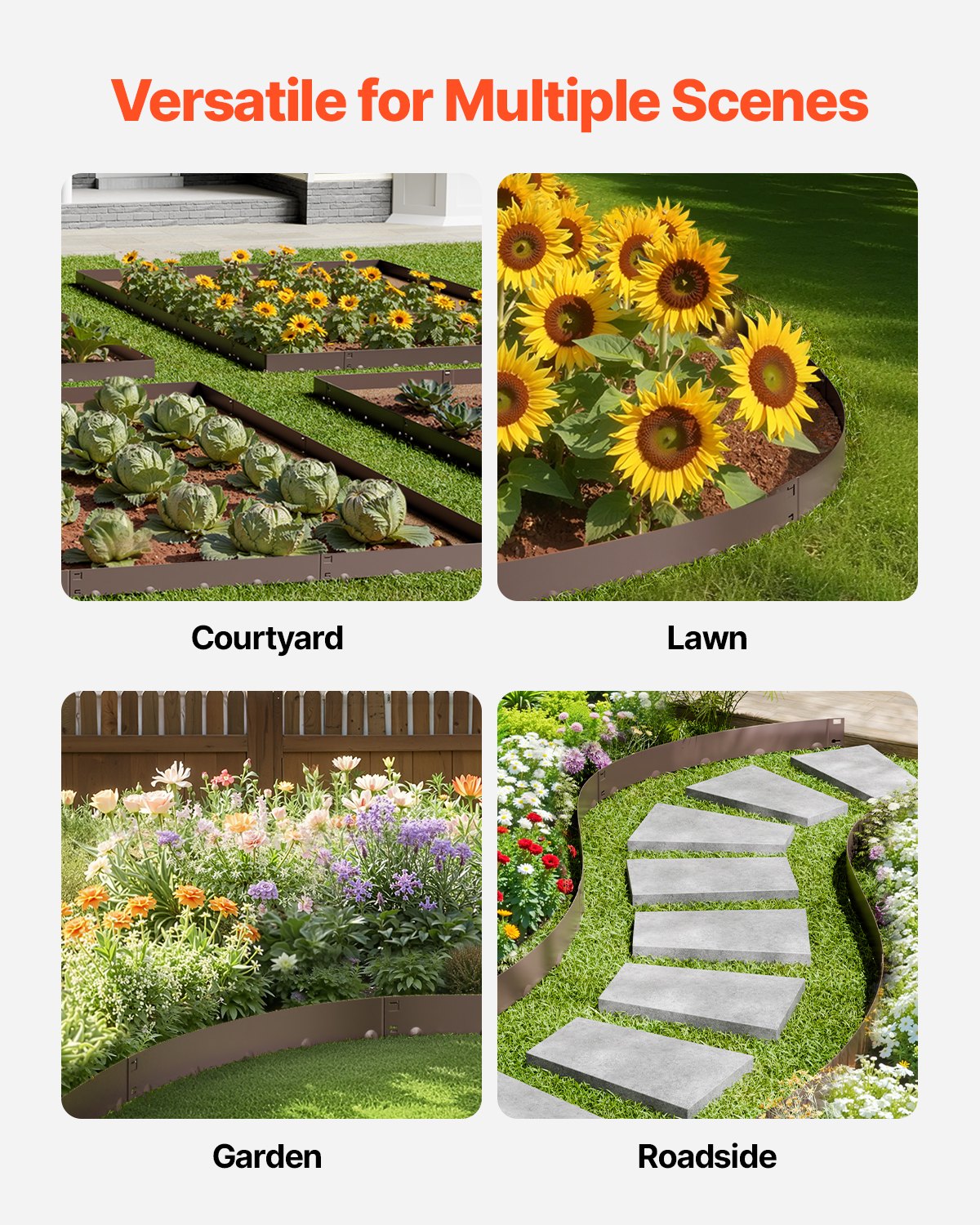 VEVOR Steel Landscape Edging 5 Packs 39 x 5in Rust-Resistant for Yard Brown