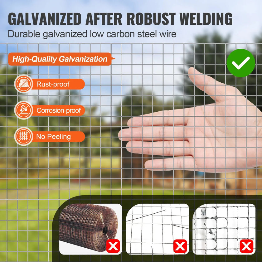 VEVOR Hardware Cloth, 1/4 inch 48in x 100 ft 23 Gauge, Hot Dipped Galvanized Wire Mesh Roll, Chicken Wire Fencing, Wire Mesh for Rabbit Cages, Garden, Small Rodents