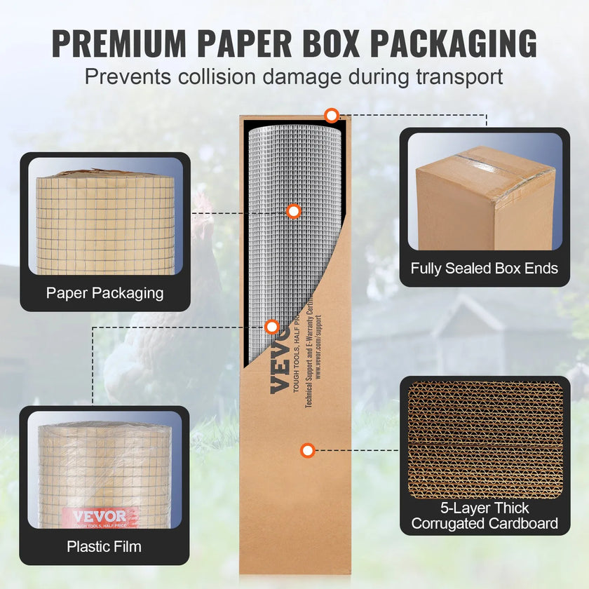 VEVOR Hardware Cloth, 1/4 inch 48in x 100 ft 23 Gauge, Hot Dipped Galvanized Wire Mesh Roll, Chicken Wire Fencing, Wire Mesh for Rabbit Cages, Garden, Small Rodents