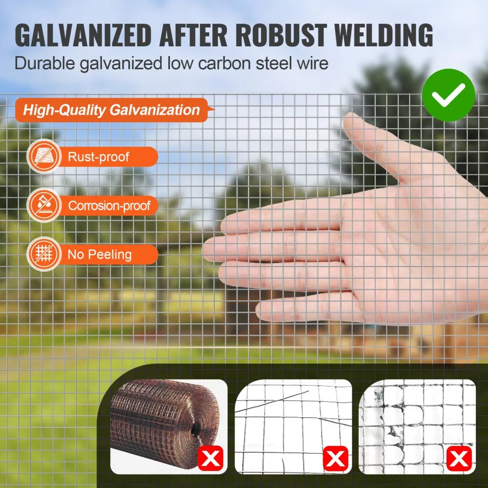 VEVOR Hardware Cloth, 1/4 inch 48in x 50 ft 23 Gauge, Hot Dipped Galvanized Wire Mesh Roll, Chicken Wire Fencing, Wire Mesh for Rabbit Cages, Garden, Small Rodents