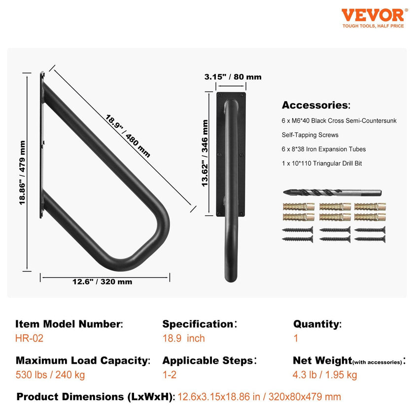 VEVOR Handrails for Outdoor Steps 18.9