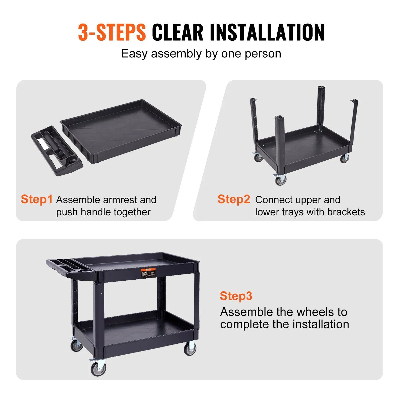 VEVOR Utility Service Cart 2 Shelf 550LBS 360° Swivel Wheels (2 with Brakes)