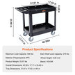 VEVOR Utility Service Cart, 2 Shelf 550LBS Heavy Duty Plastic Rolling Utility Cart with Swivel Wheels, Medium Lipped Shelf, Ergonomic Storage Handle for Warehouse/Garage/Cleaning/Office