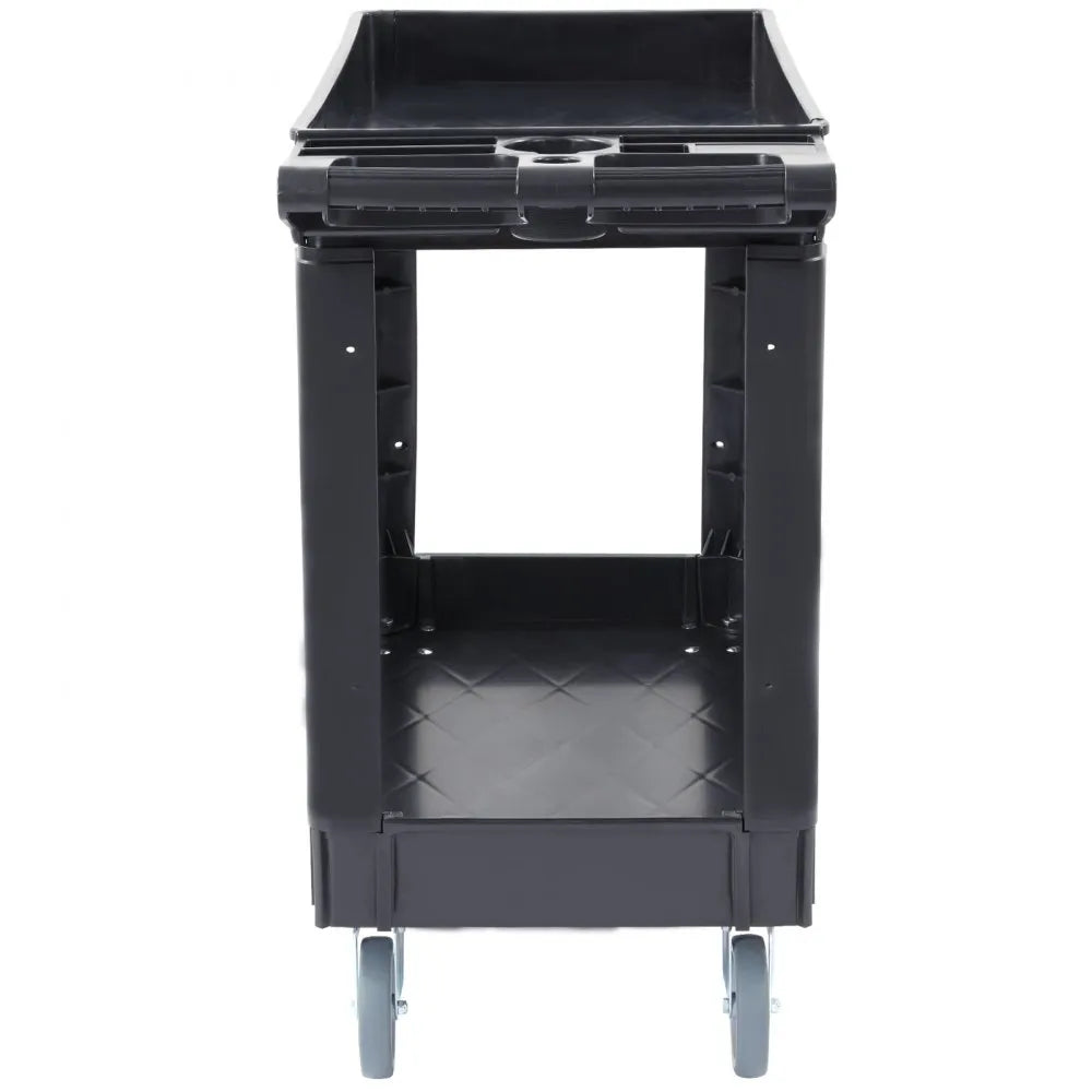 VEVOR Utility Service Cart, 2 Shelf 550LBS Heavy Duty Plastic Rolling Utility Cart with Swivel Wheels, Medium Lipped Shelf, Ergonomic Storage Handle for Warehouse/Garage/Cleaning/Office