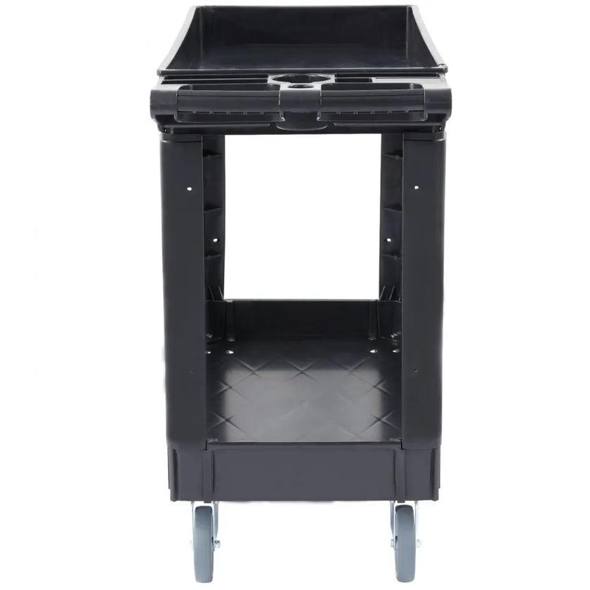 VEVOR Utility Service Cart, 2 Shelf 550LBS Heavy Duty Plastic Rolling Utility Cart with Swivel Wheels, Medium Lipped Shelf, Ergonomic Storage Handle for Warehouse/Garage/Cleaning/Office