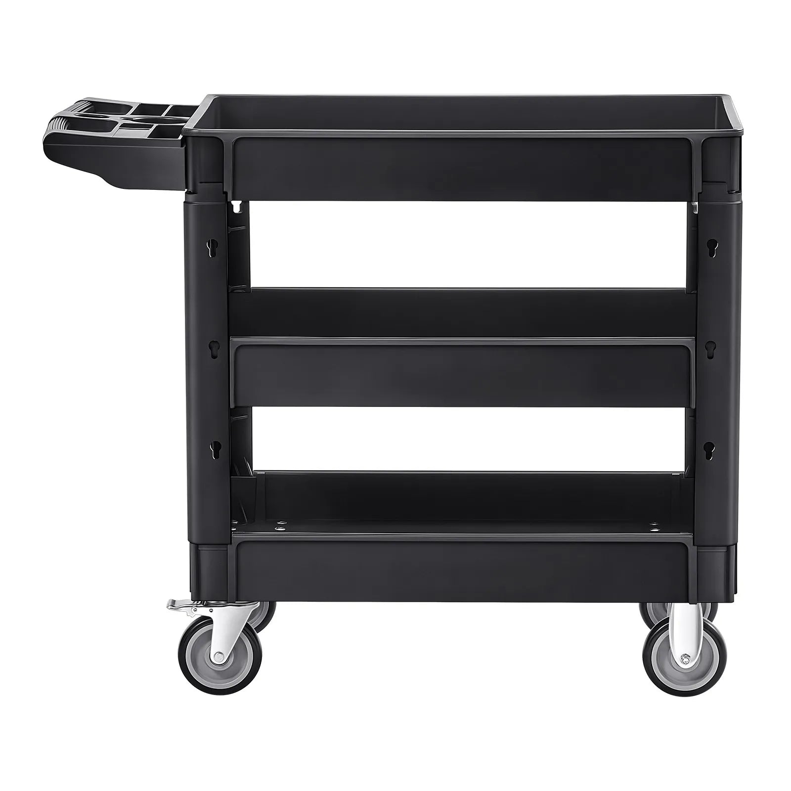 VEVOR Utility Service Cart 3 Shelf 550LBS 360° Swivel Wheels (2 with Brakes)