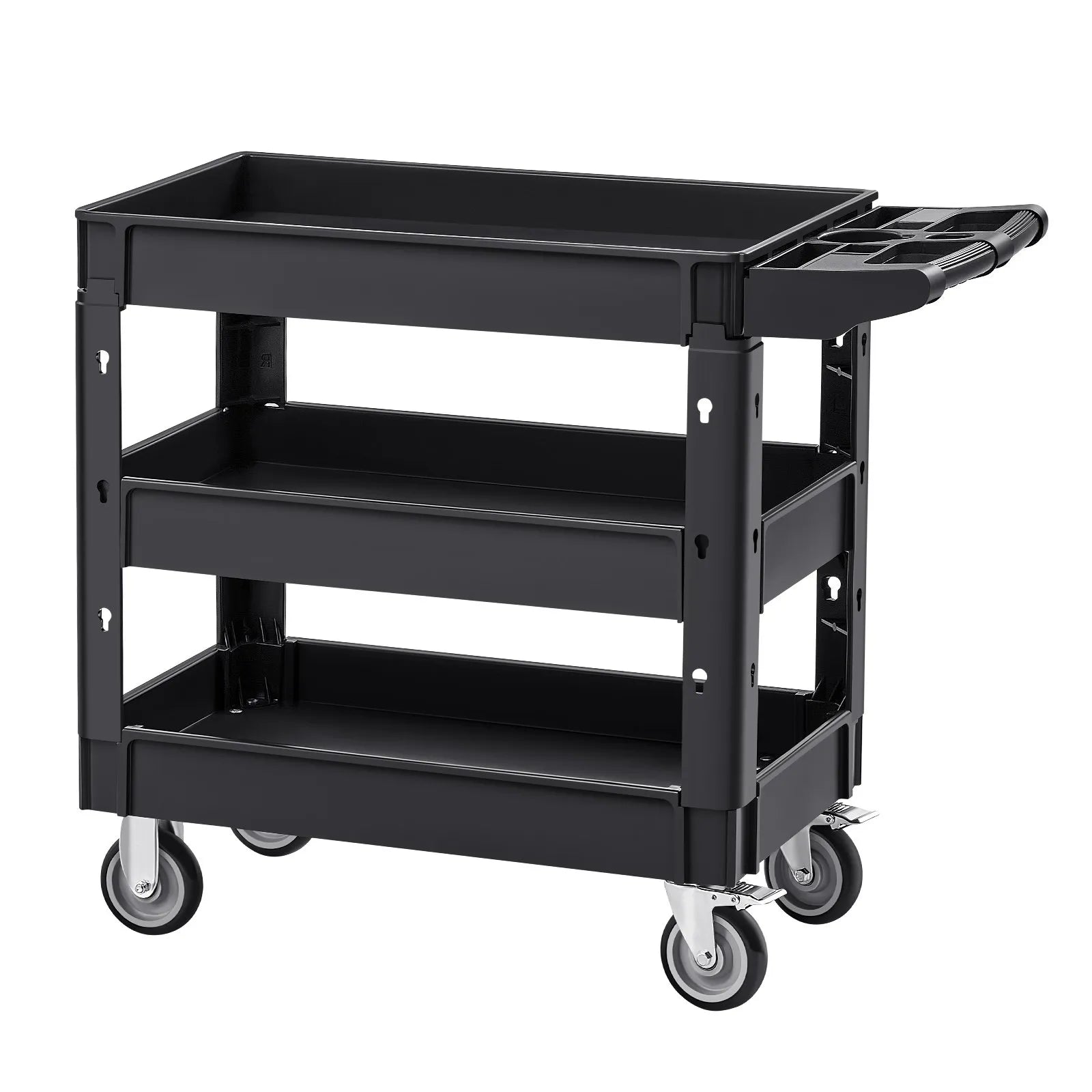VEVOR Utility Service Cart 3 Shelf 550LBS 360° Swivel Wheels (2 with Brakes)