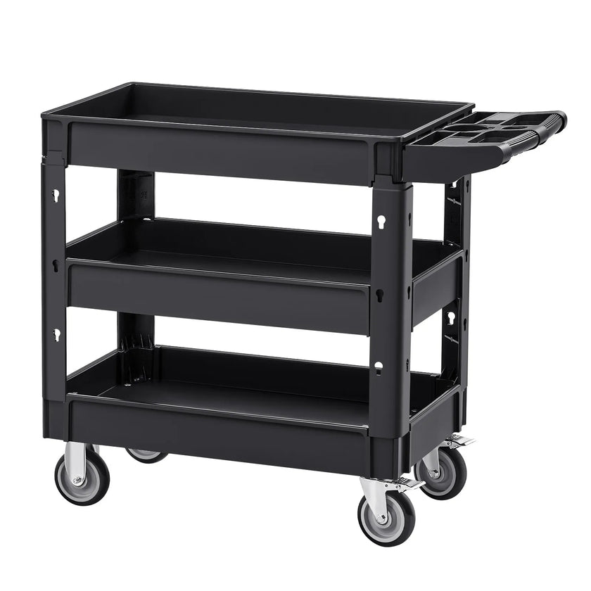 VEVOR Utility Service Cart 3 Shelf 550LBS 360° Swivel Wheels (2 with Brakes)