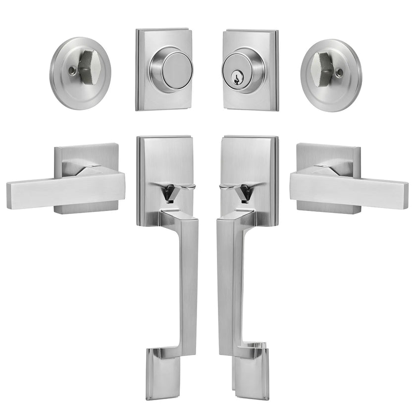VEVOR Double Door Handle Set Double Door Lock Set Satin Nickel Square Door Lever