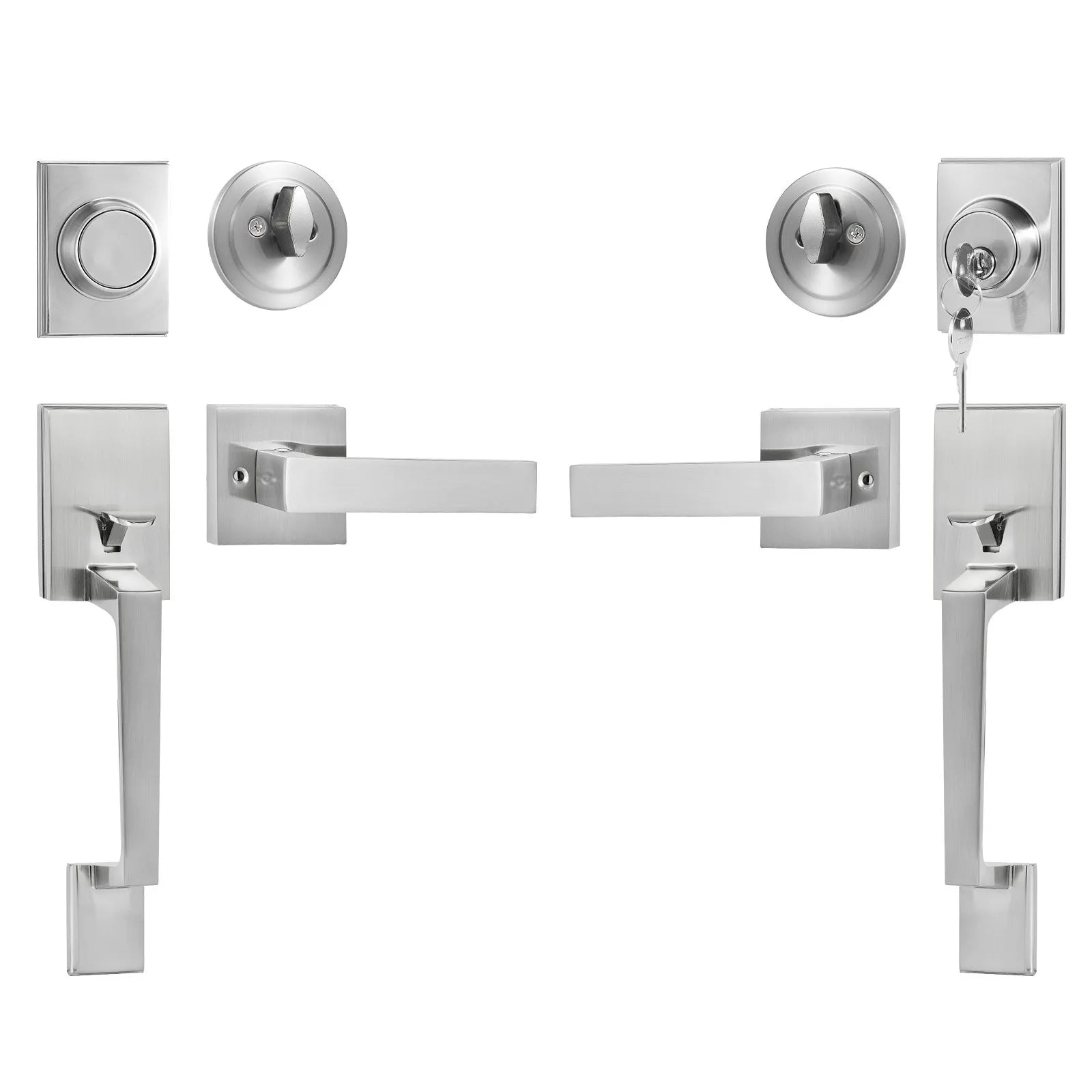 VEVOR Double Door Handle Set Double Door Lock Set Satin Nickel Square Door Lever