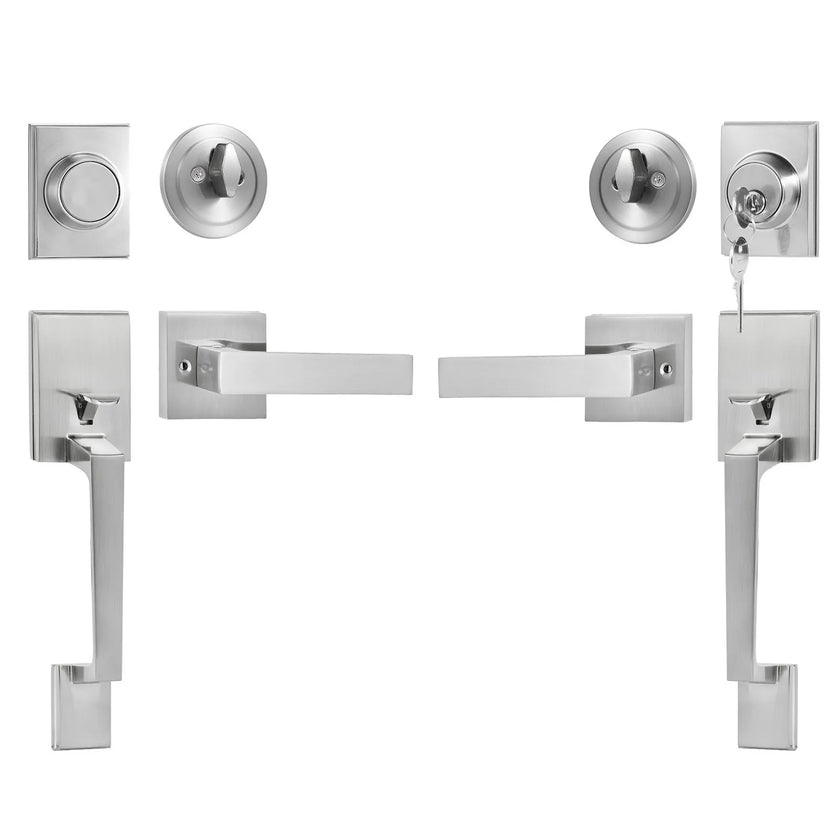 VEVOR Double Door Handle Set Double Door Lock Set Satin Nickel Square Door Lever