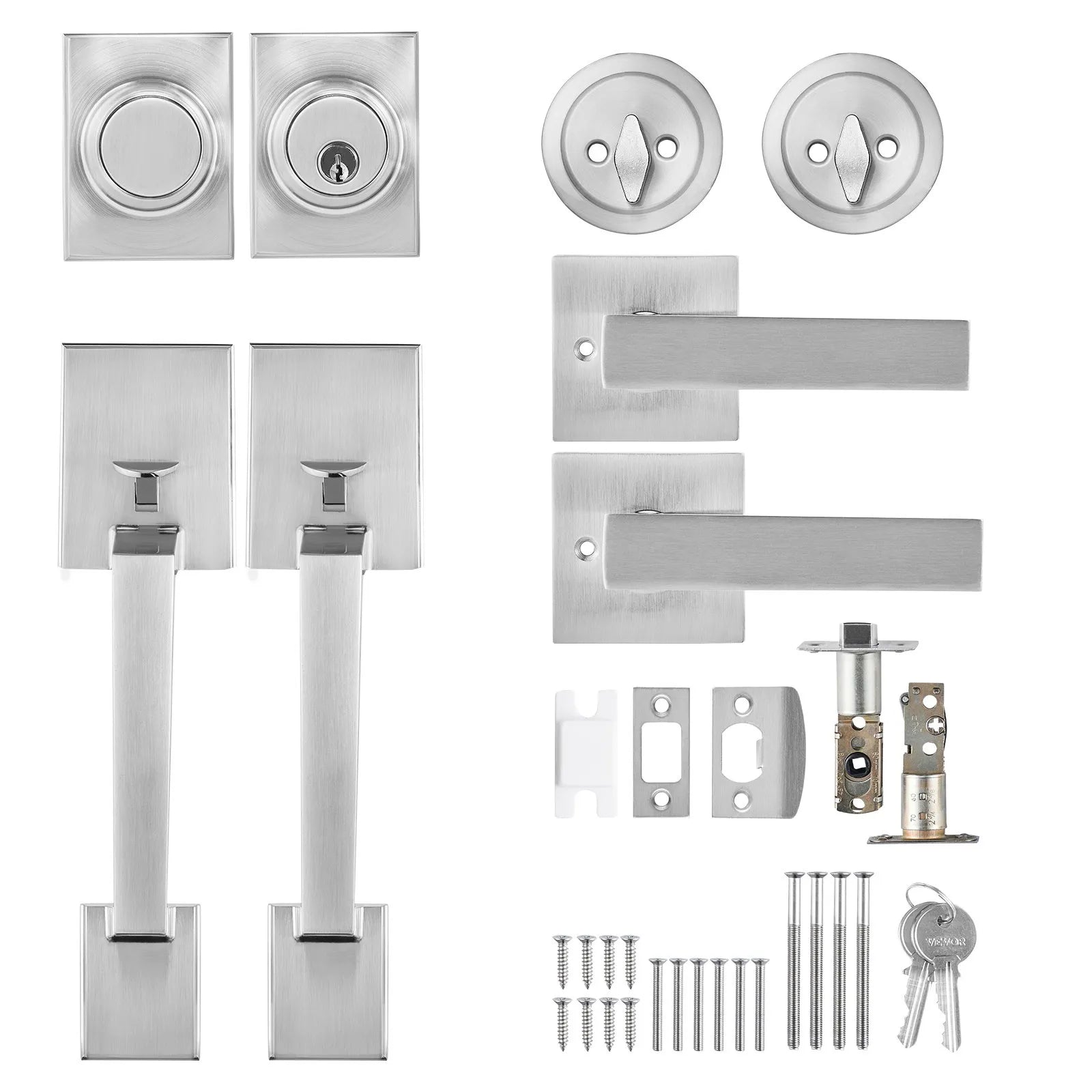 VEVOR Double Door Handle Set Double Door Lock Set Satin Nickel Square Door Lever