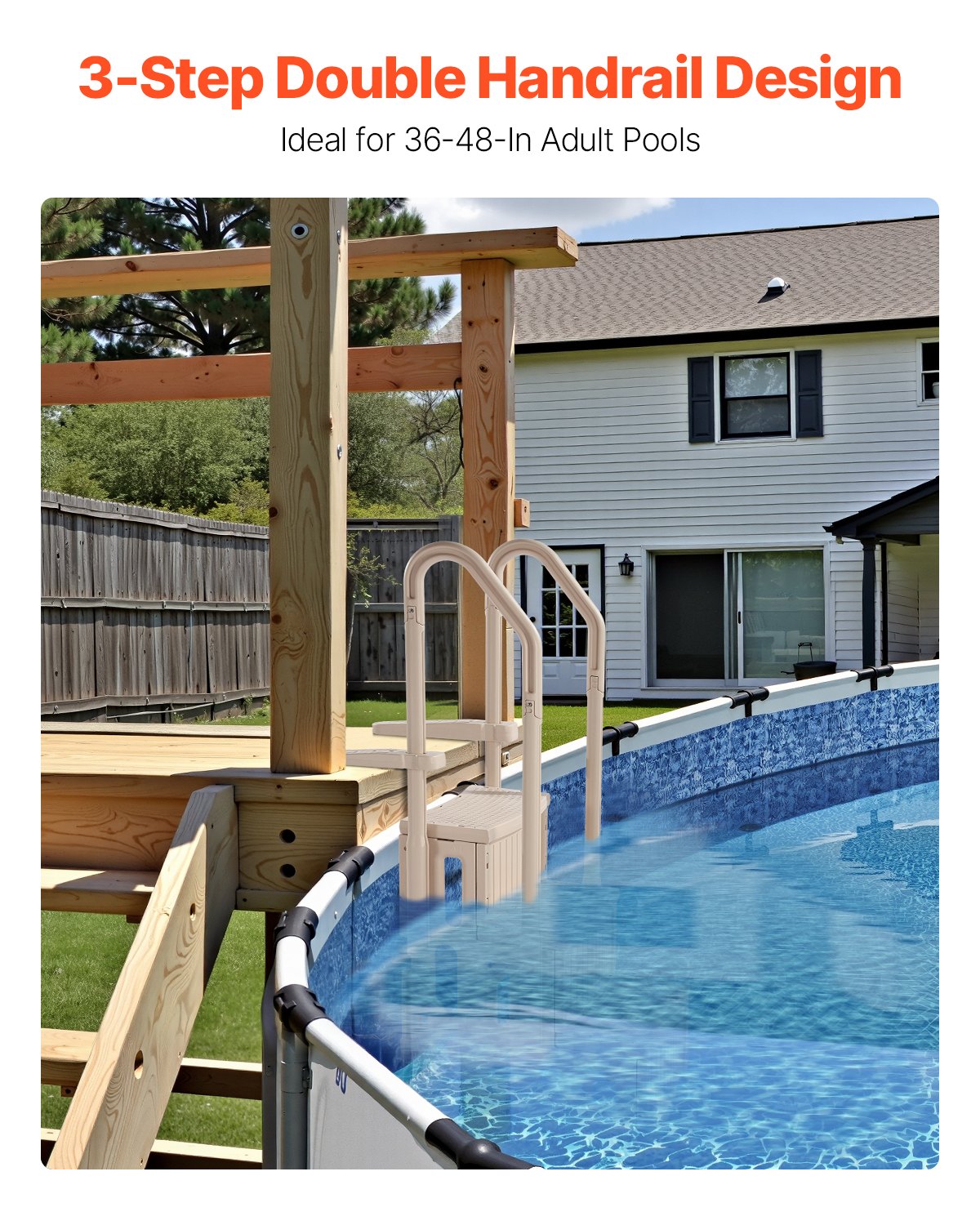 VEVOR 3-Step Taupe Pool Ladder of 2 Handrails Supports 400 lb for 36-48 In Pools