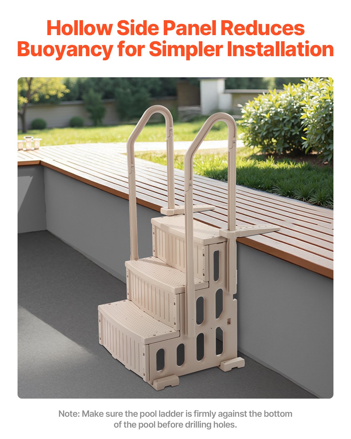 VEVOR 3-Step Taupe Pool Ladder of 2 Handrails Supports 400 lb for 36-48 In Pools