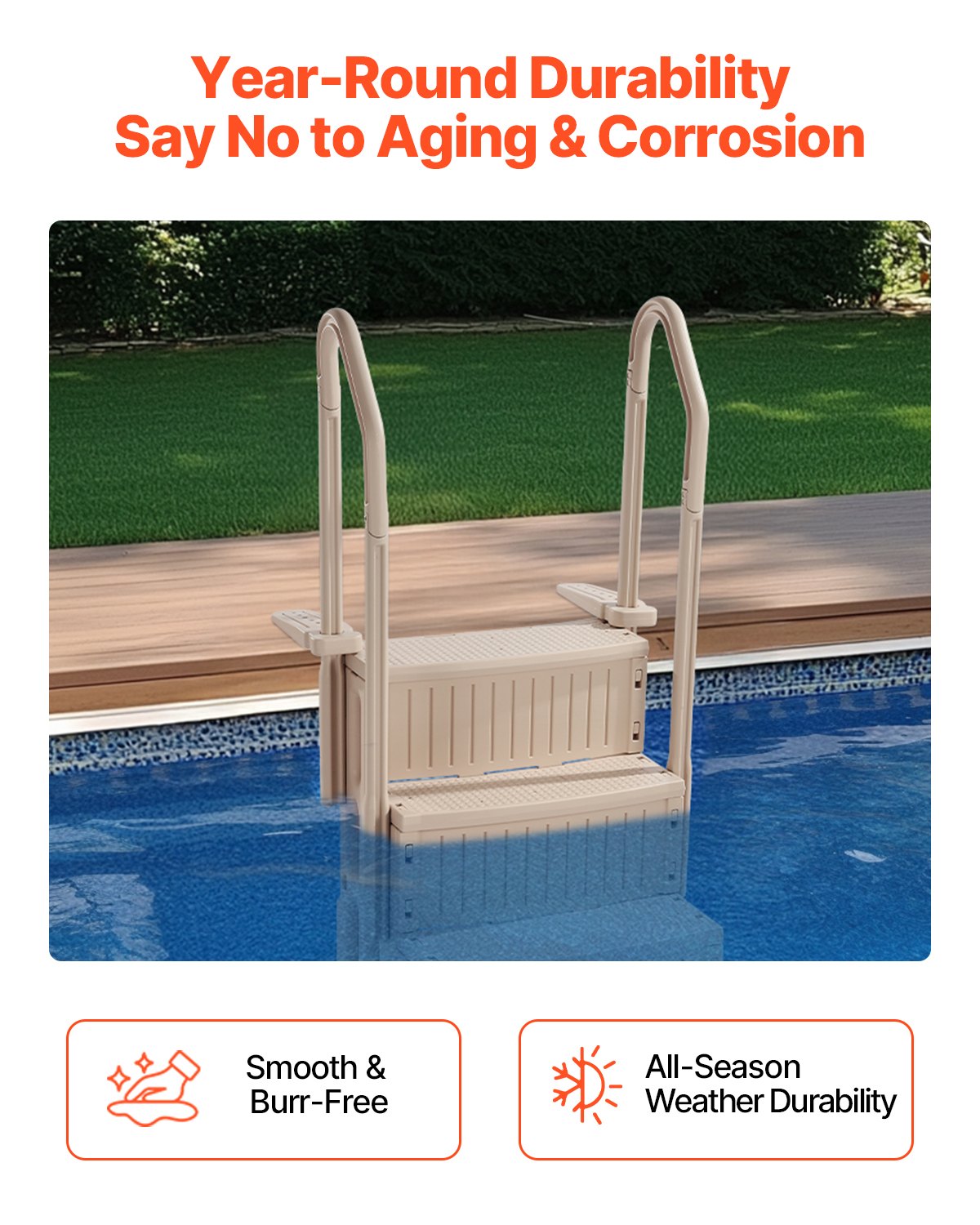 VEVOR 3-Step Taupe Pool Ladder of 2 Handrails Supports 400 lb for 36-48 In Pools