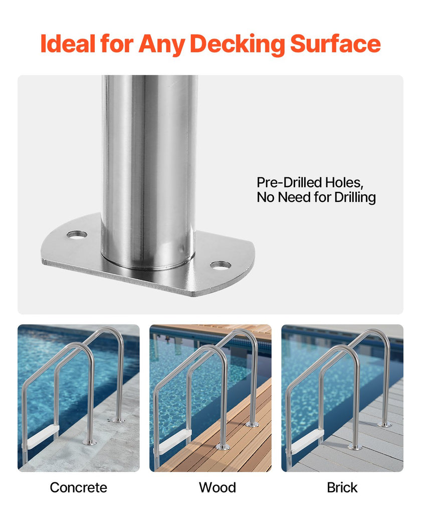 VEVOR Robust Stainless Steel Pool Ladder 3-Step & 2 Handrails for 48-54 In Pool