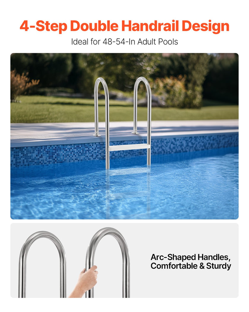 VEVOR 4-Step Stainless Steel Pool Ladder of 2 Handrails for 54 In Decked Pools