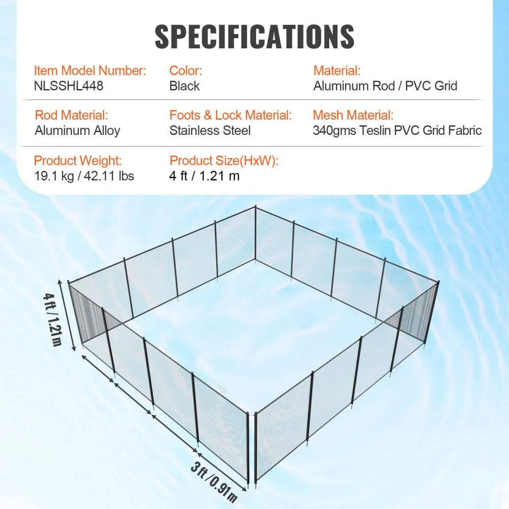 VEVOR Pool Fence 4 x 48 FT Removable Pool Fences for Inground Pools Outdoor