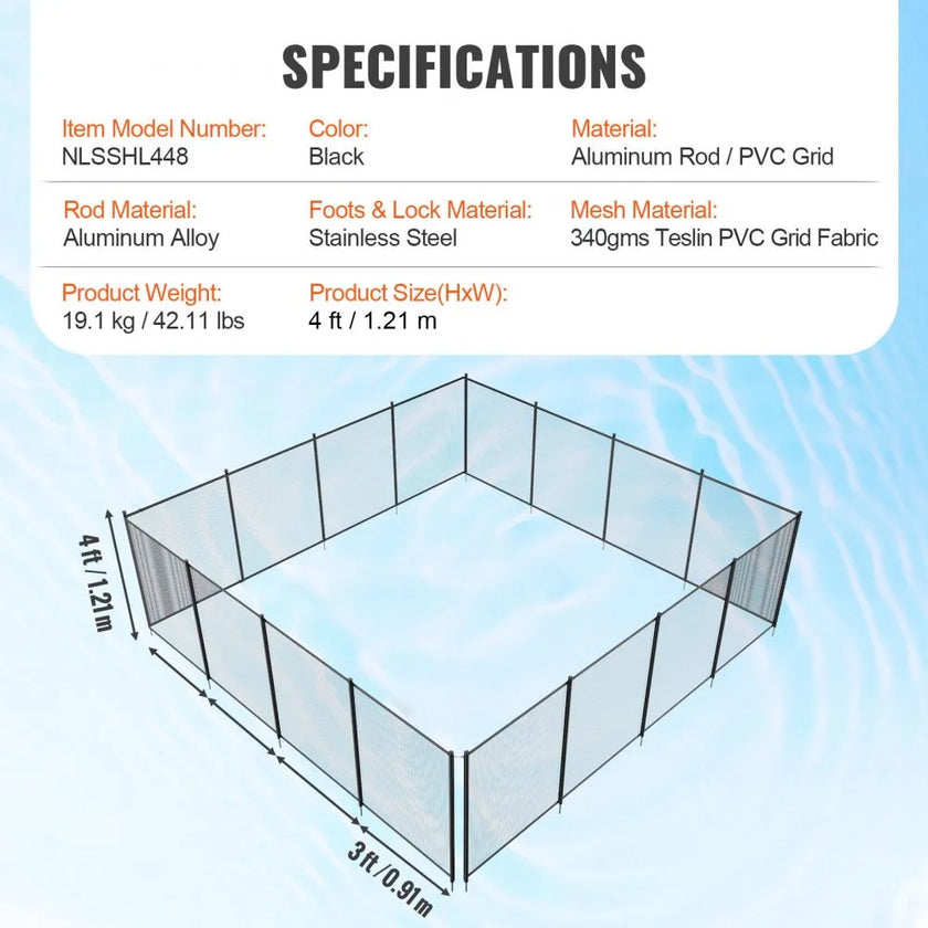 VEVOR Pool Fence 4 x 48 FT Removable Pool Fences for Inground Pools Outdoor