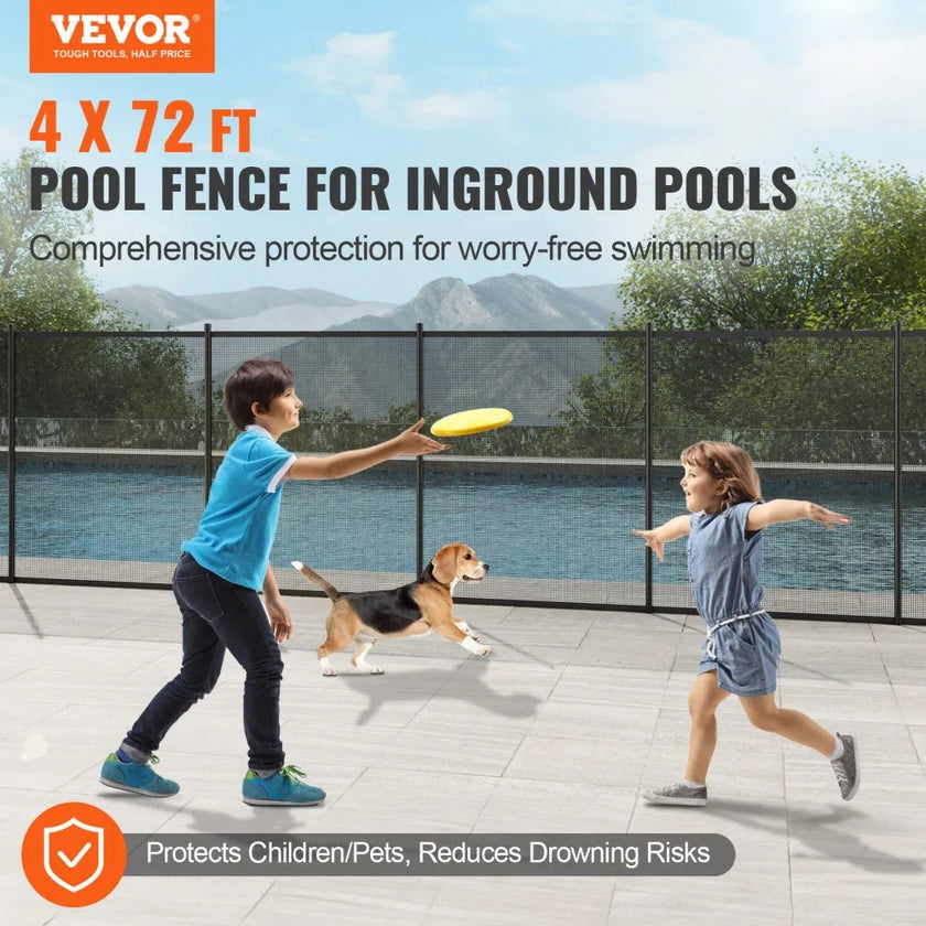 VEVOR Pool Fence, 4 x 72 FT Pool Fences for Inground Pools, Removable Child Safety Pool Fencing, Easy DIY Installation Swimming Pool Fence, 340gms Teslin PVC Pool Fence Mesh Protects Kids and Pets