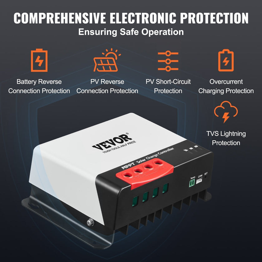 VEVOR 30A MPPT Solar Charge Controller, 12V / 24V Auto DC Input, Solar Panel Regulator Charger with Bluetooth Module, 98% Charging Efficiency for Sealed(AGM), Gel, Flooded and Lithium Battery Charging