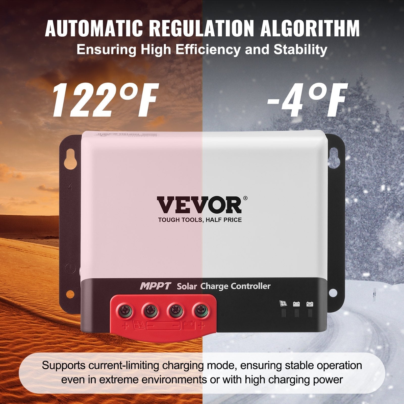 VEVOR 40A MPPT Solar Charge Controller, 12V / 24V Auto DC Input, Solar Panel Regulator Charger with Bluetooth Module, 98% Charging Efficiency for Sealed(AGM), Gel, Flooded and Lithium Battery Charging