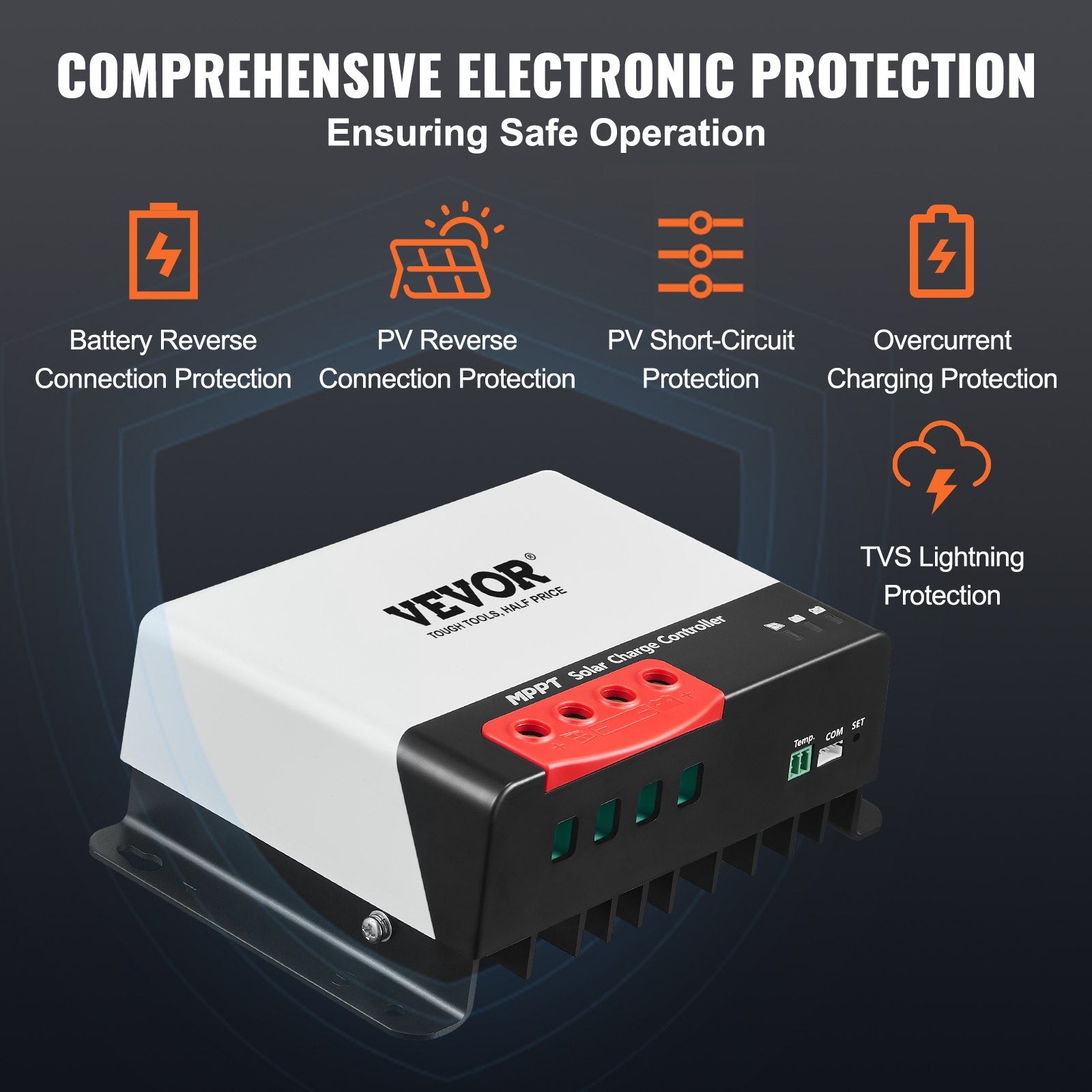 VEVOR 40A MPPT Solar Charge Controller, 12V / 24V Auto DC Input, Solar Panel Regulator Charger with Bluetooth Module, 98% Charging Efficiency for Sealed(AGM), Gel, Flooded and Lithium Battery Charging