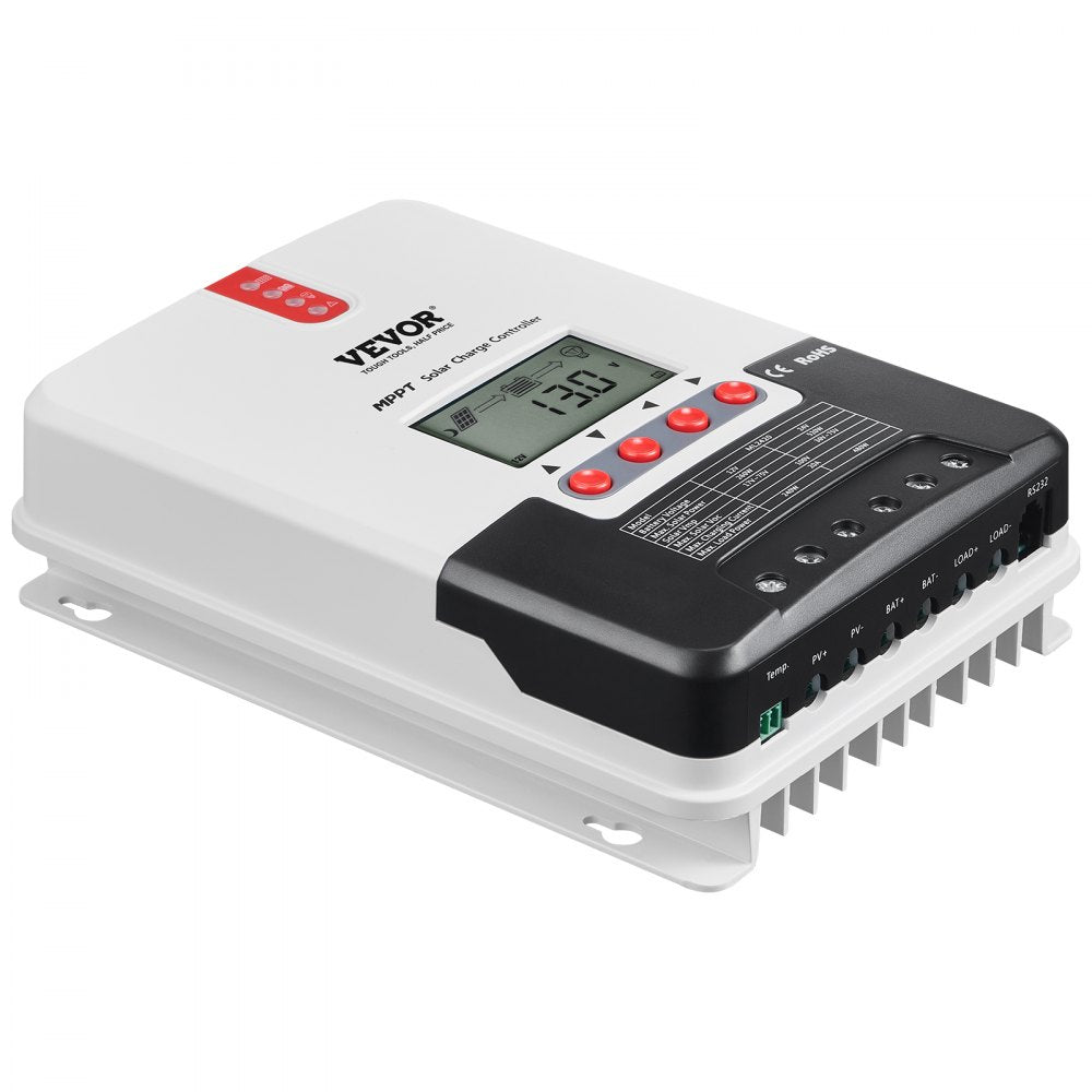 VEVOR 20A MPPT Solar Charge Controller, 12V / 24V Auto DC Input, Solar Panel Regulator Charger with LCD Display Temperature Sensor Cable, for Sealed(AGM), Gel, Flooded and Lithium Battery Charging