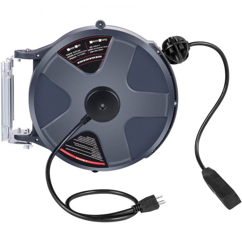 VEVOR Retractable Extension Cord Reel 50+3.2FT, 16/3 SJT Power Cord Reel, Heavy Duty Electric Cord Reel, Wall/Ceiling Mount Retractable Cord Reel, Automatic Flexible Triple Tap Connector with Stopper