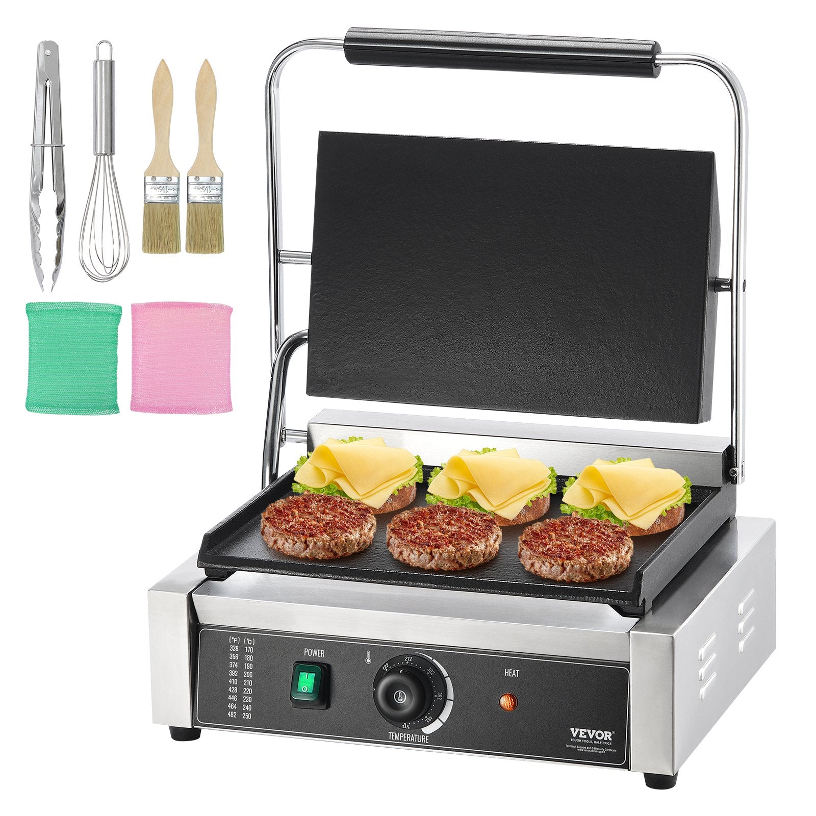 VEVOR Commercial Panini Press Grill Electric Sandwich Maker Griddle Plate 14