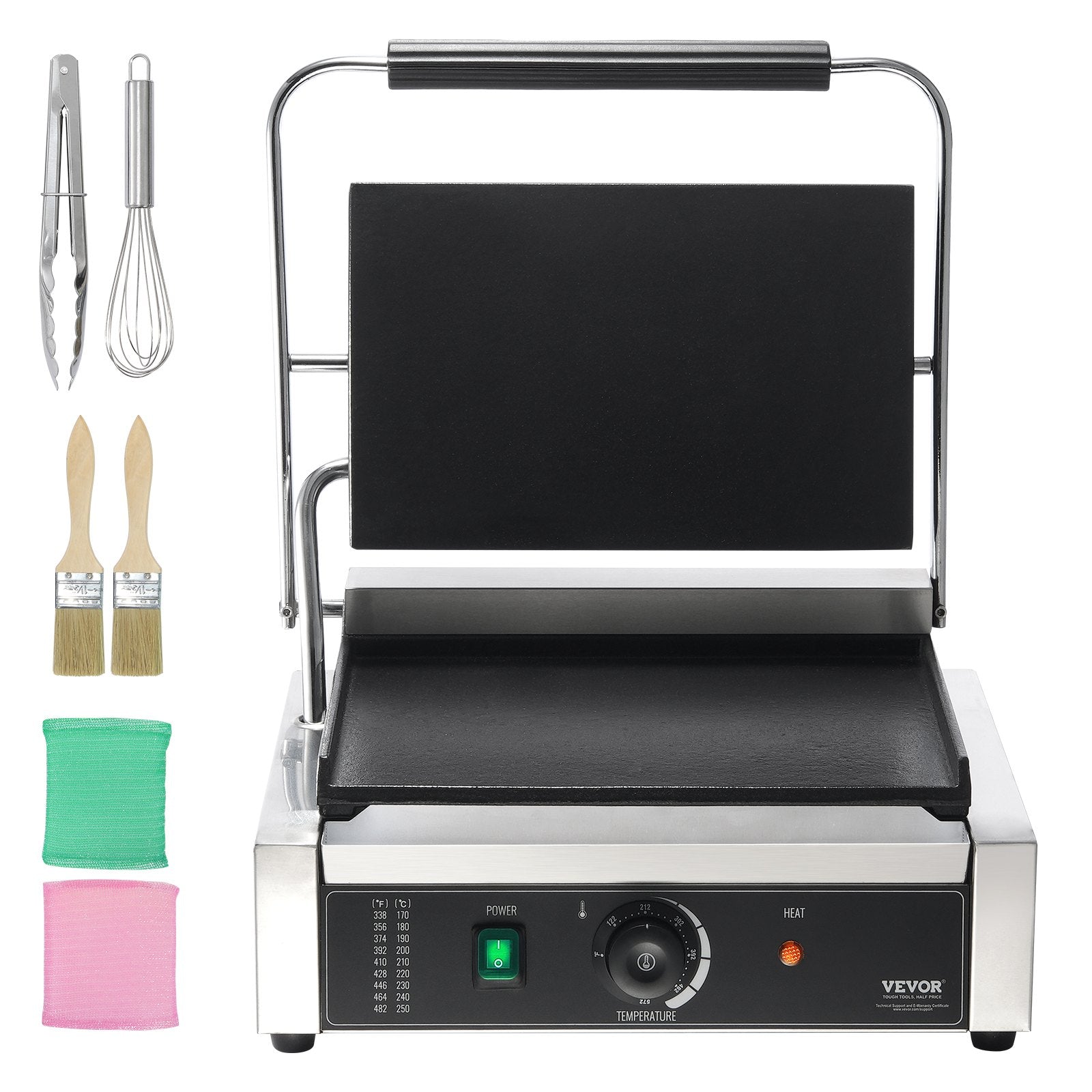 VEVOR Commercial Panini Press Grill Electric Sandwich Maker Griddle Plate 14