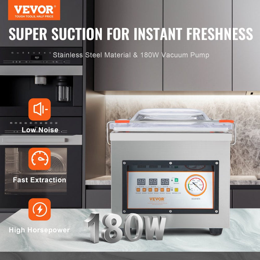 VEVOR Chamber Vacuum Sealer, DZ-260C 6 m3/h Pump Rate, Excellent Sealing Effect with Automatic Control, 320W Professional Foods Packaging Machine Used for Fresh Meats, Fruit, and Sauces