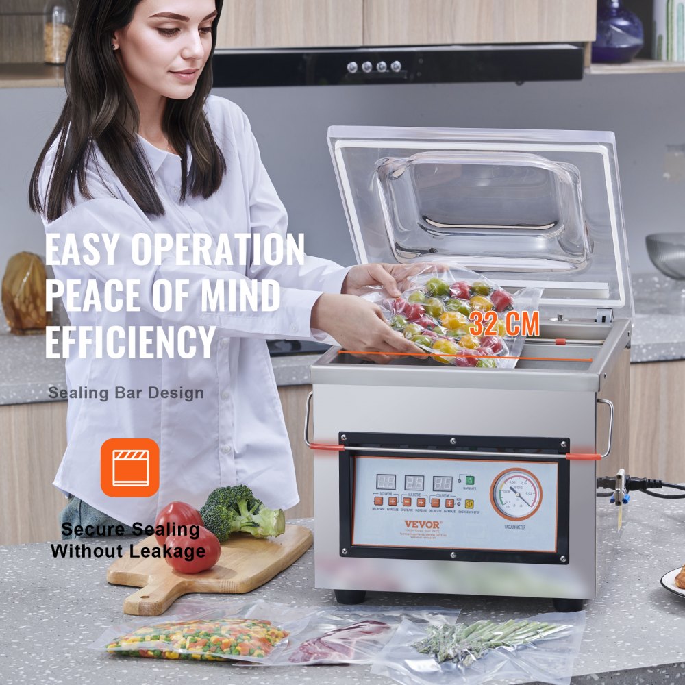 VEVOR Chamber Vacuum Sealer, DZ-260C 6 m3/h Pump Rate, Excellent Sealing Effect with Automatic Control, 320W Professional Foods Packaging Machine Used for Fresh Meats, Fruit, and Sauces