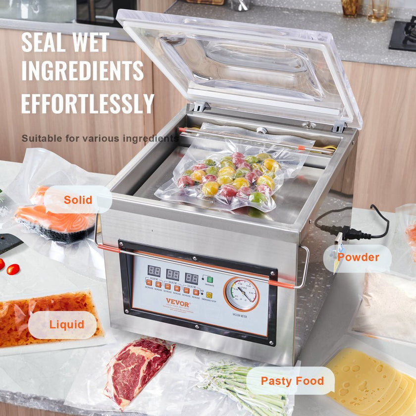 VEVOR Chamber Vacuum Sealer, DZ-260C 6 m3/h Pump Rate, Excellent Sealing Effect with Automatic Control, 320W Professional Foods Packaging Machine Used for Fresh Meats, Fruit, and Sauces