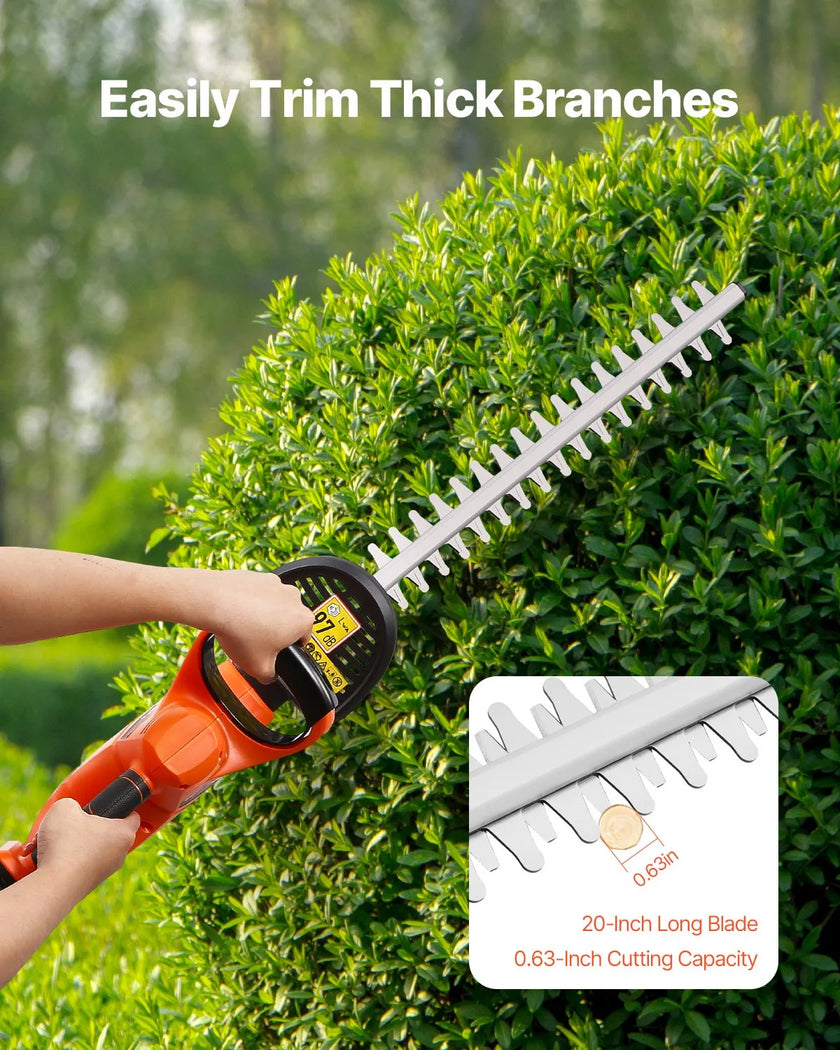 VEVOR Cordless Electric Hedge Trimmer 20V 2A Battery 20in Dual-Action Blade