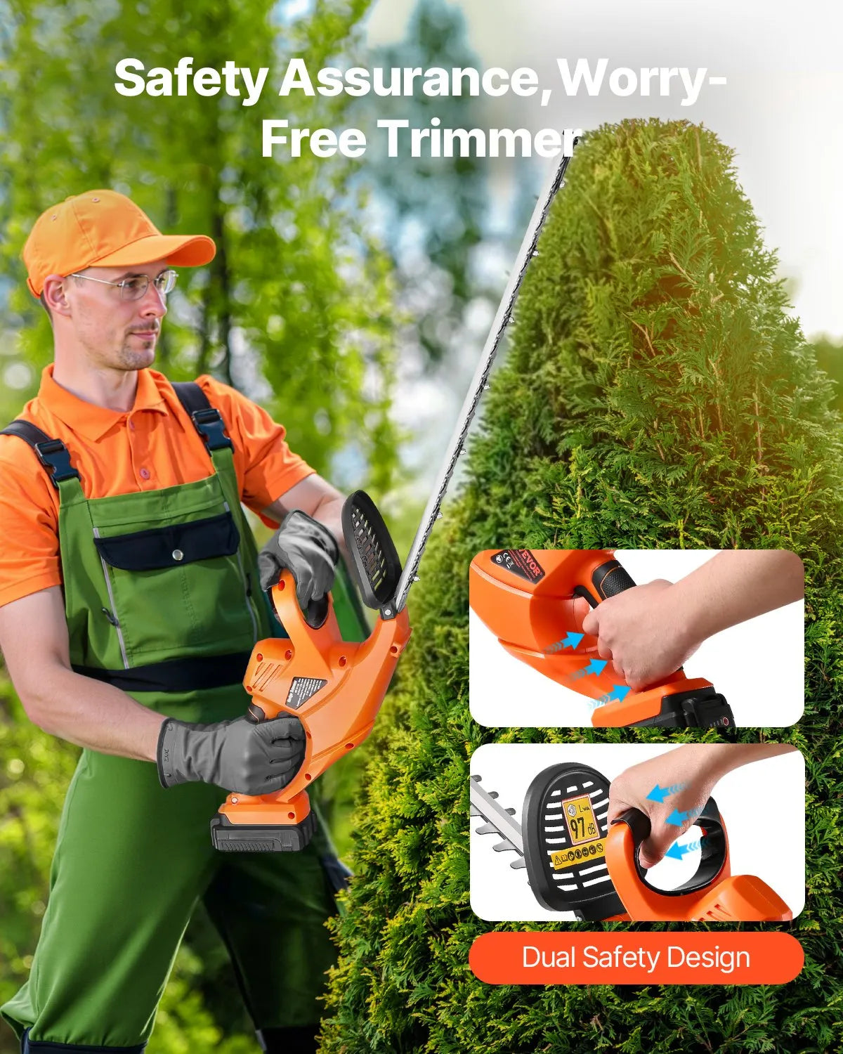 VEVOR Cordless Electric Hedge Trimmer 20V 2A Battery 20in Dual-Action Blade
