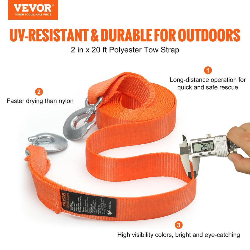 VEVOR ATV Car Tow Strap with Hooks 2
