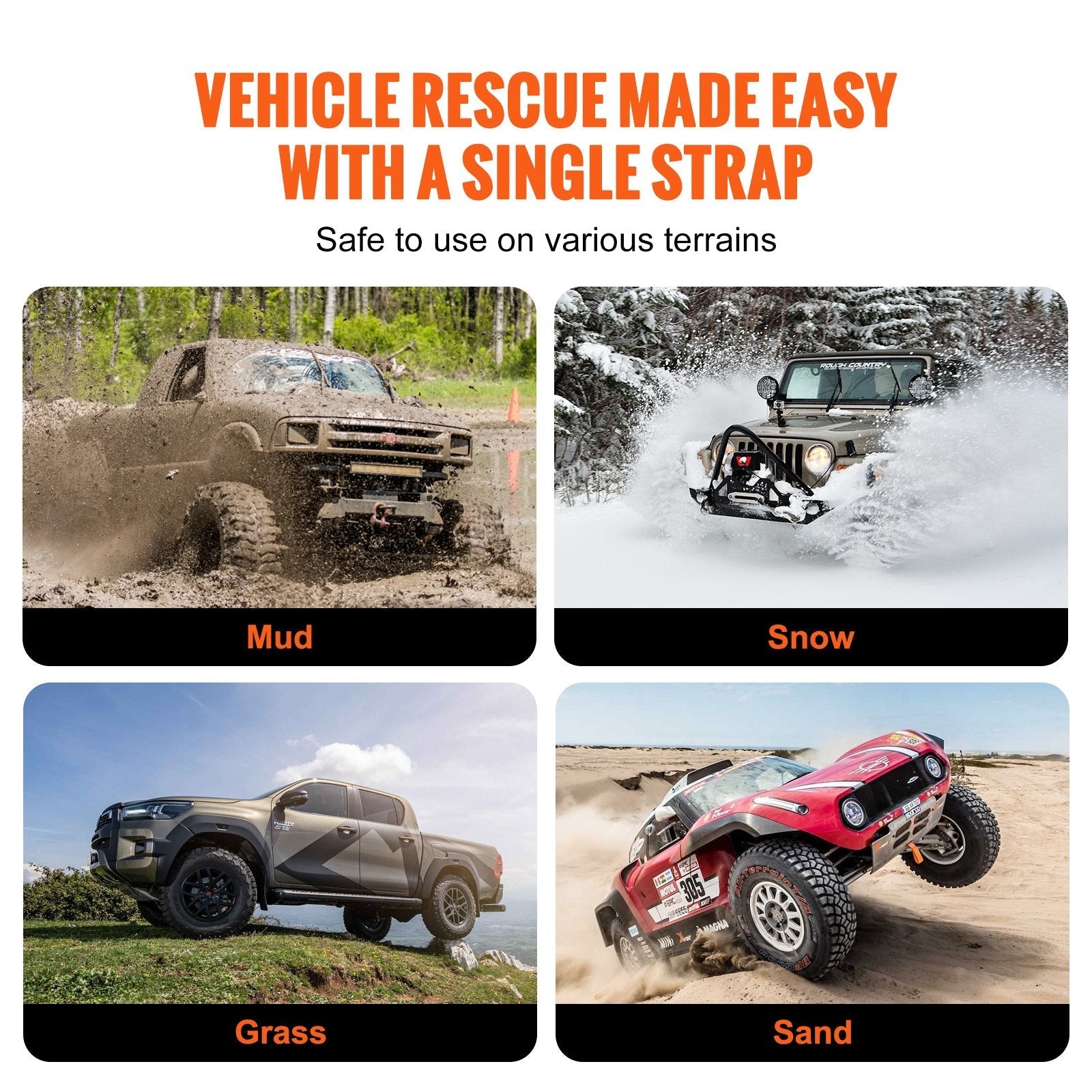 VEVOR ATV Car Tow Strap with Hooks 2