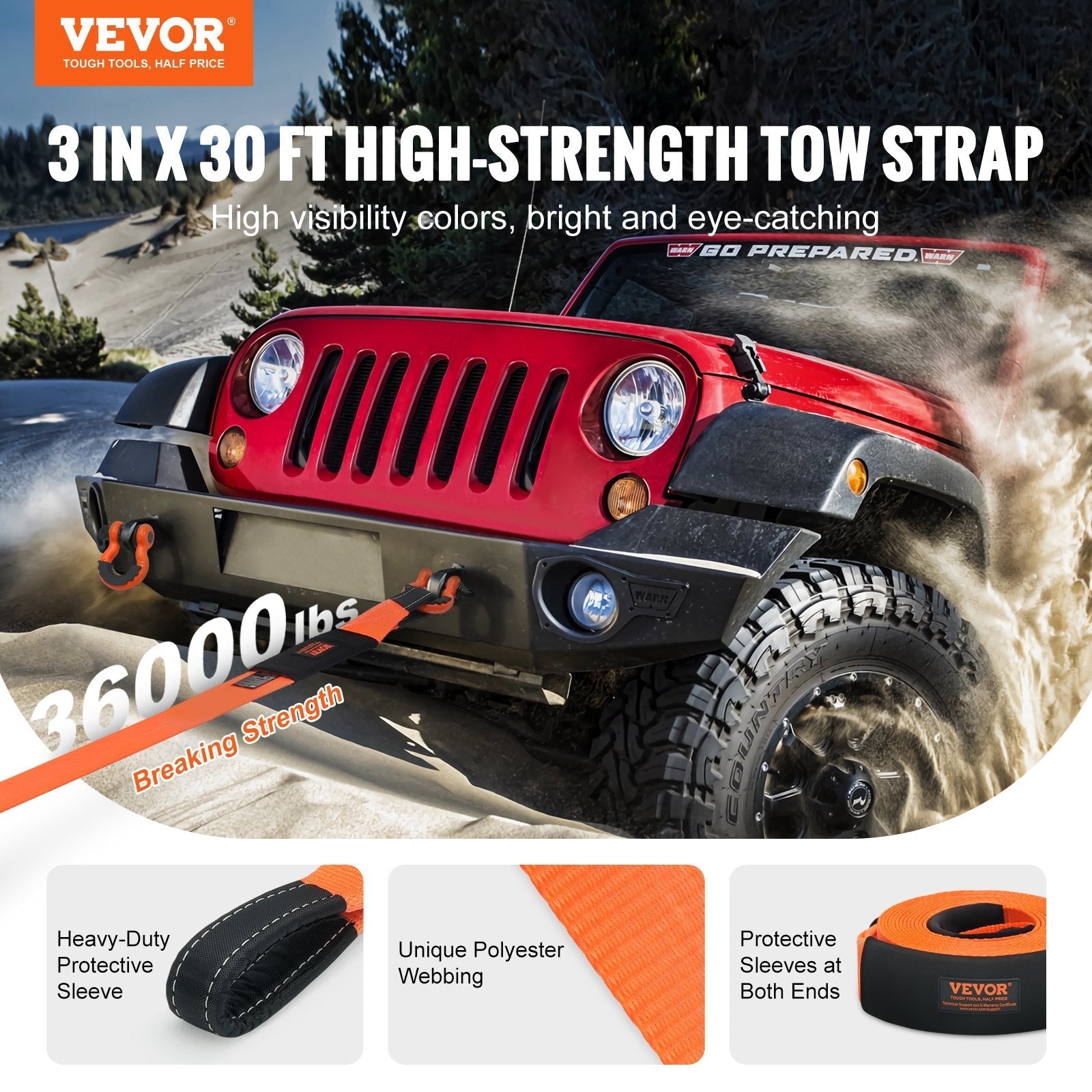 VEVOR Heavy Duty Tow Strap Recovery Kit 3