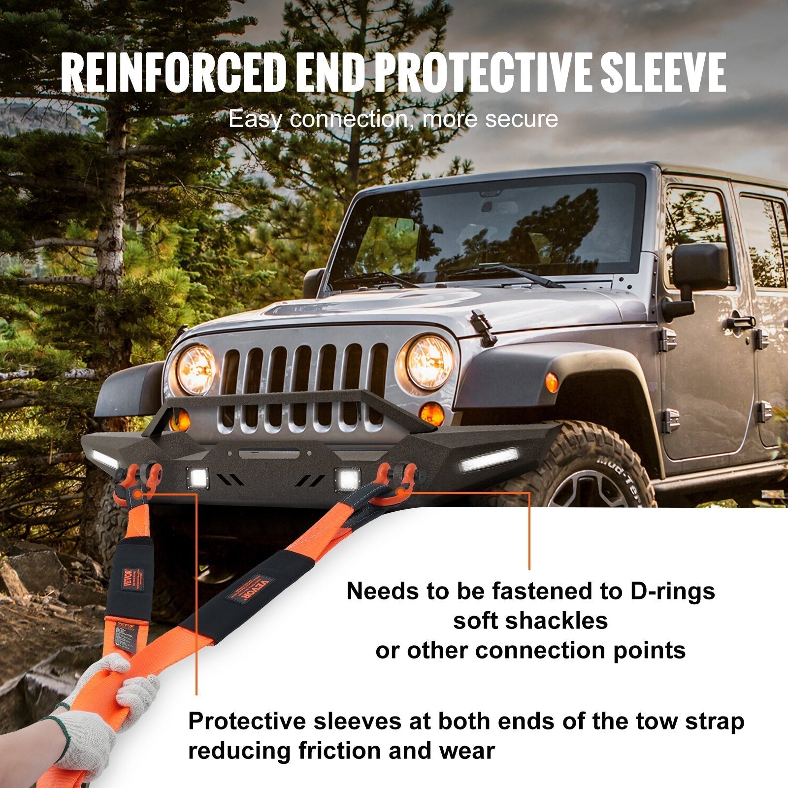 VEVOR Recovery Tow Strap 3 inches, 8 feet 36,000 lbs Break Strength, Triple Reinforced Loop Straps, Tree Saver, Winch Line Extension Strap, Off Road Towing and Recovery, Extreme Weather Resistance