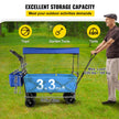 VEVOR Blue Collapsible Wagon Cart, Foldable Wagon Cart Removable Canopy 600D Oxford Cloth, Collapsible Wagon Oversized Wheels, Portable Folding Wagon Adjustable Handles, For Beach, Garden, Sports