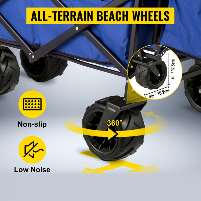 VEVOR Blue Collapsible Wagon Cart, Foldable Wagon Cart Removable Canopy 600D Oxford Cloth, Collapsible Wagon Oversized Wheels, Portable Folding Wagon Adjustable Handles, For Beach, Garden, Sports