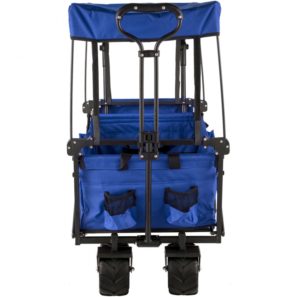 VEVOR Blue Collapsible Wagon Cart, Foldable Wagon Cart Removable Canopy 600D Oxford Cloth, Collapsible Wagon Oversized Wheels, Portable Folding Wagon Adjustable Handles, For Beach, Garden, Sports