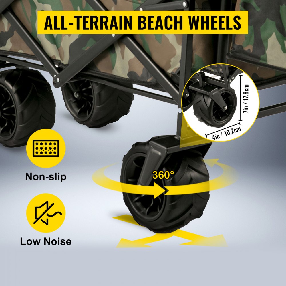VEVOR Collapsible Wagon Cart Camouflage, Foldable Wagon Cart Removable Canopy 600D Oxford Cloth, Collapsible Wagon Oversized Wheels, Portable Folding Wagon Adjustable Handles, Beach, Garden, Sports